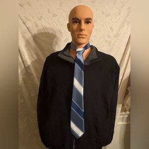 Wembley Blue, Gray and White Striped Tie (Good Condition)